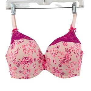 XOXO Floral Lace Bra 38D Pink Cream Underwire Lightly Padded